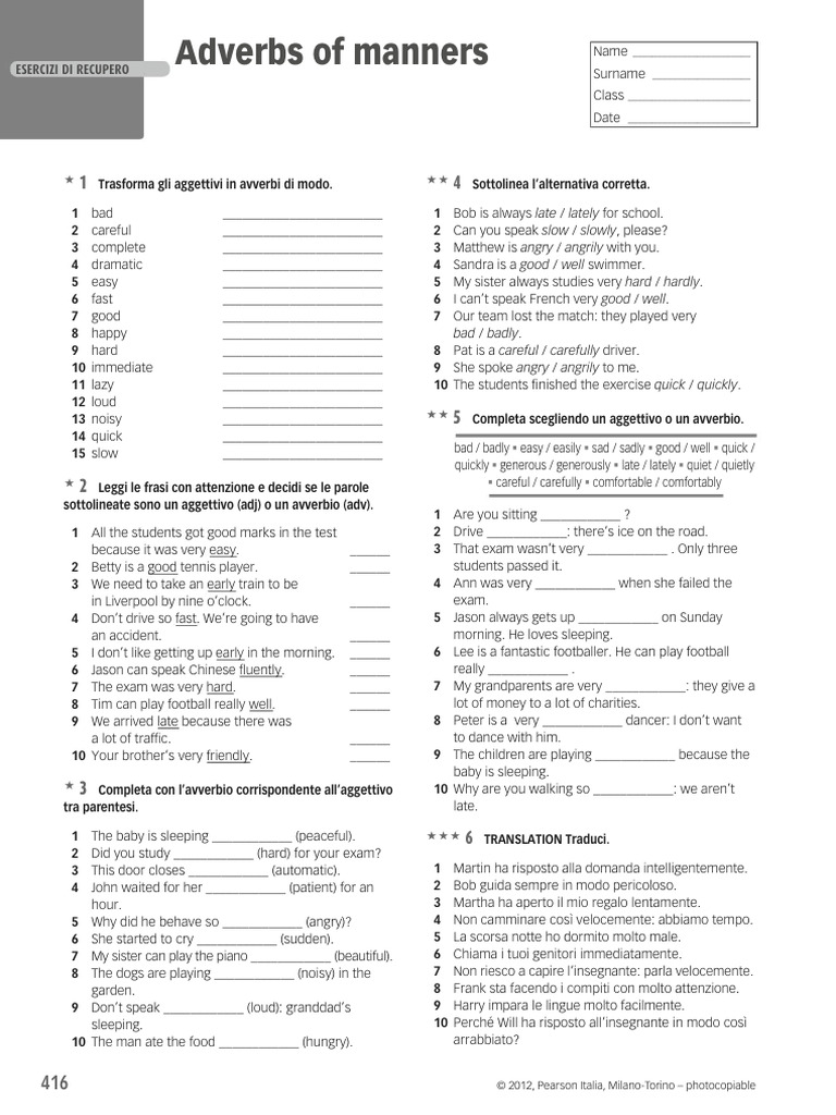 Adverbs of Manner Exercises Guide | PDF