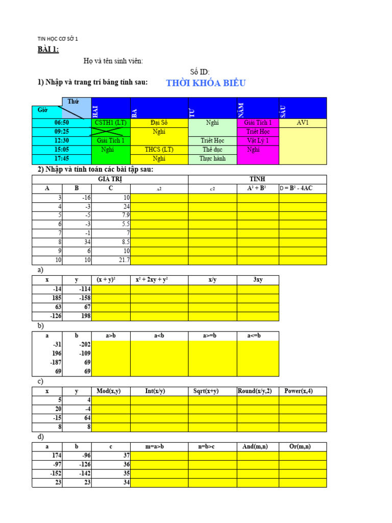 Bai Tap Excel | PDF