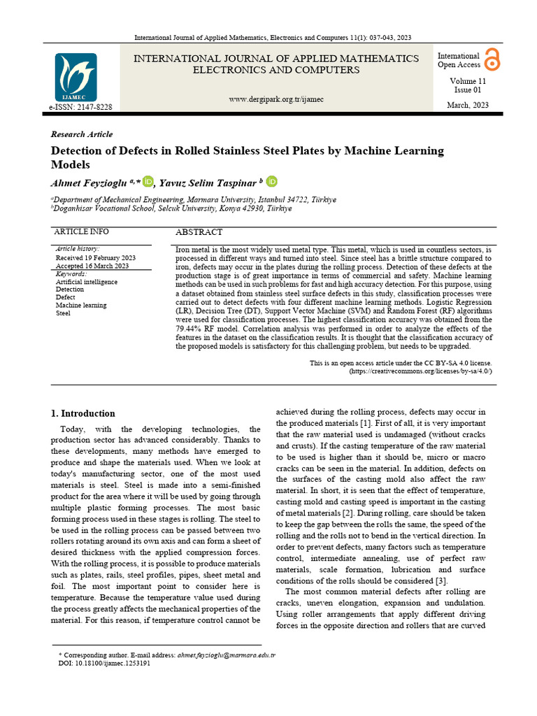 Machine Learning for Steel Plate Defect Detection | PDF | Support ...