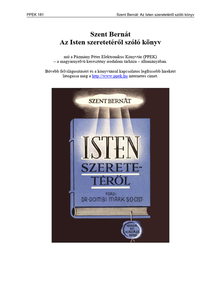 Szent Bernat Isten Szereteterol Szolo Konyv 1 | PDF