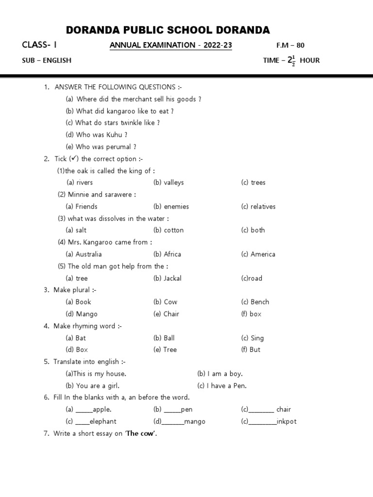 Class 1 English | PDF | Home & Garden