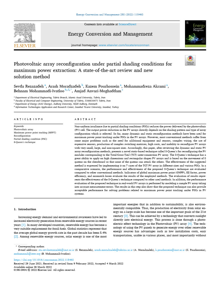 PV Array Reconfiguration for Power Optimization | PDF | Photovoltaics ...