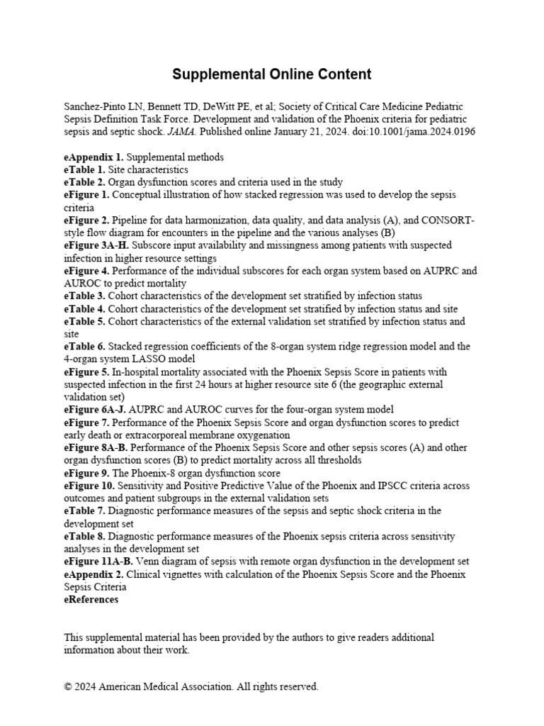 Phoenix Criteria for Pediatric Sepsis | PDF | Regression Analysis ...