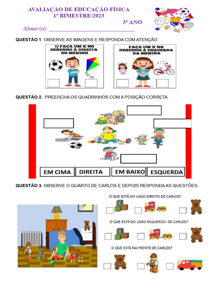 Avaliação de Educação Física - 3º Ano | PDF | Esportes e Recreação