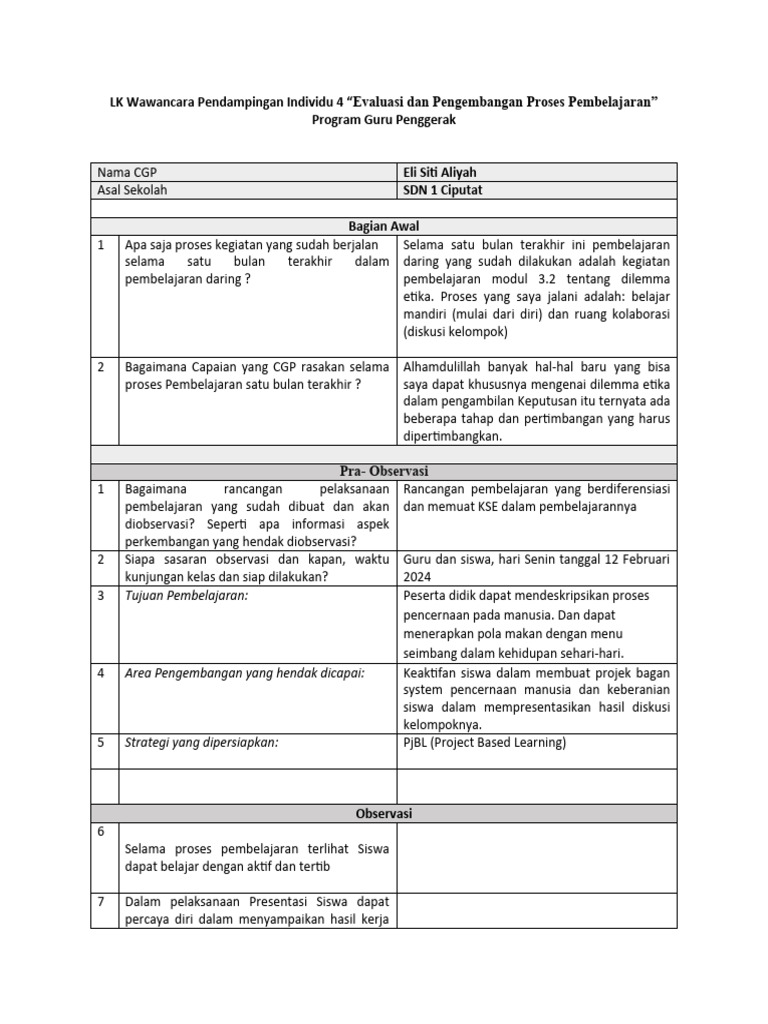 Evaluasi Pembelajaran Daring CGP Eli | PDF | Karier & Perkembangan