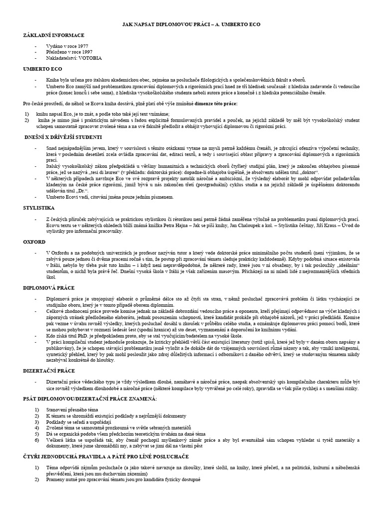 Opsp Kniha Jak Napsat Diplomovou Praci Od Umberta Eca | PDF