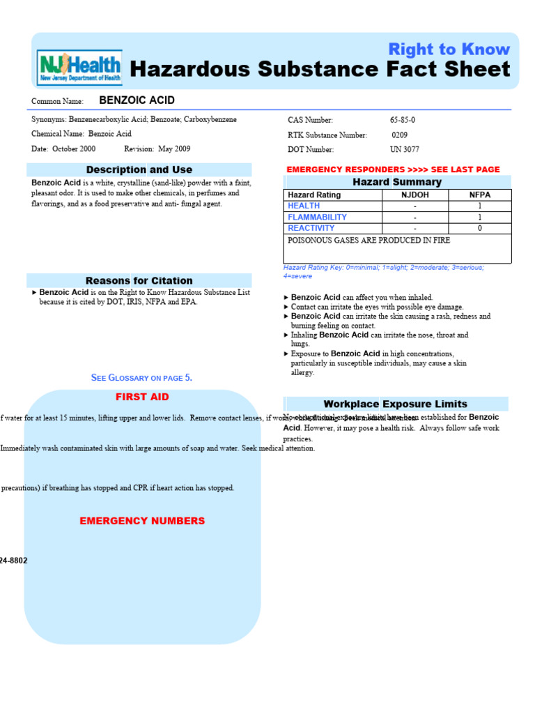 Hazardous Substance Fact Sheet: Right To Know | PDF | Occupational ...