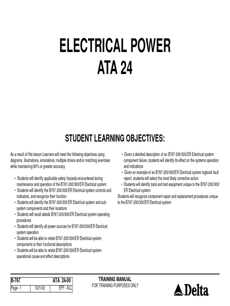 Electrical power ata 24 student learning objectives pdf