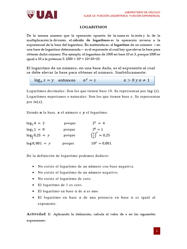 Clase 13 Función Exponencial. Función Logarítmica | PDF | Logaritmo ...