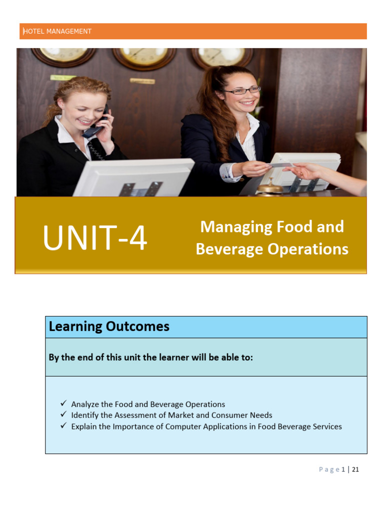 Food and Beverage Operations Overview | PDF | Menu | Drink