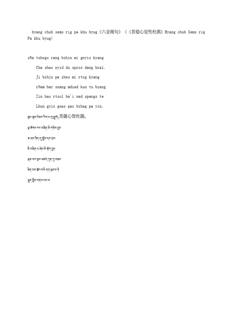 《六金刚句》（《菩提心觉性杜鹃》Byang Chub Sems Rig Pa Khu Byug) | PDF