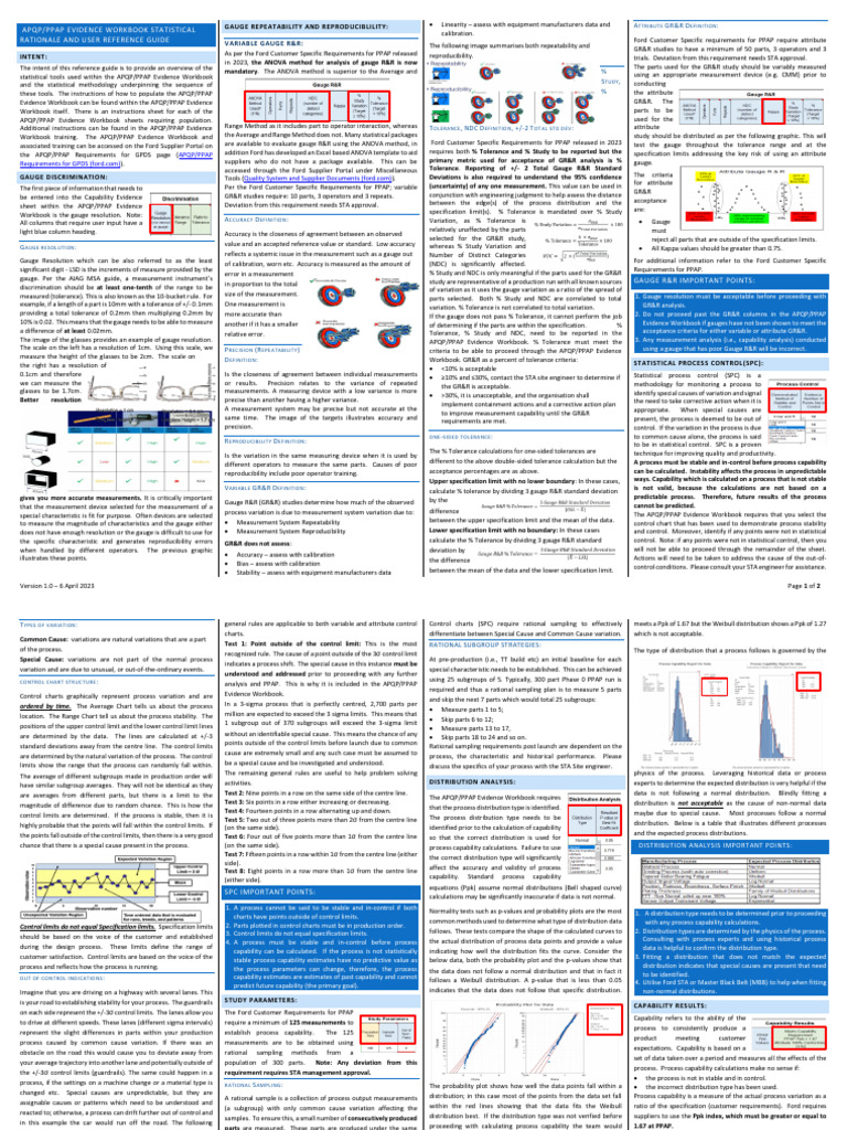Ford APQP/PPAP Evidence Workbook Guide | PDF | Engineering Tolerance ...