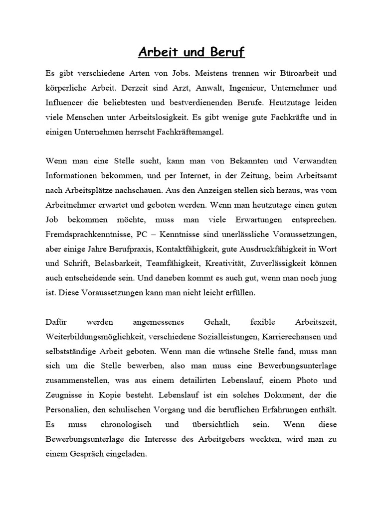 Arbeit Und Beruf | PDF