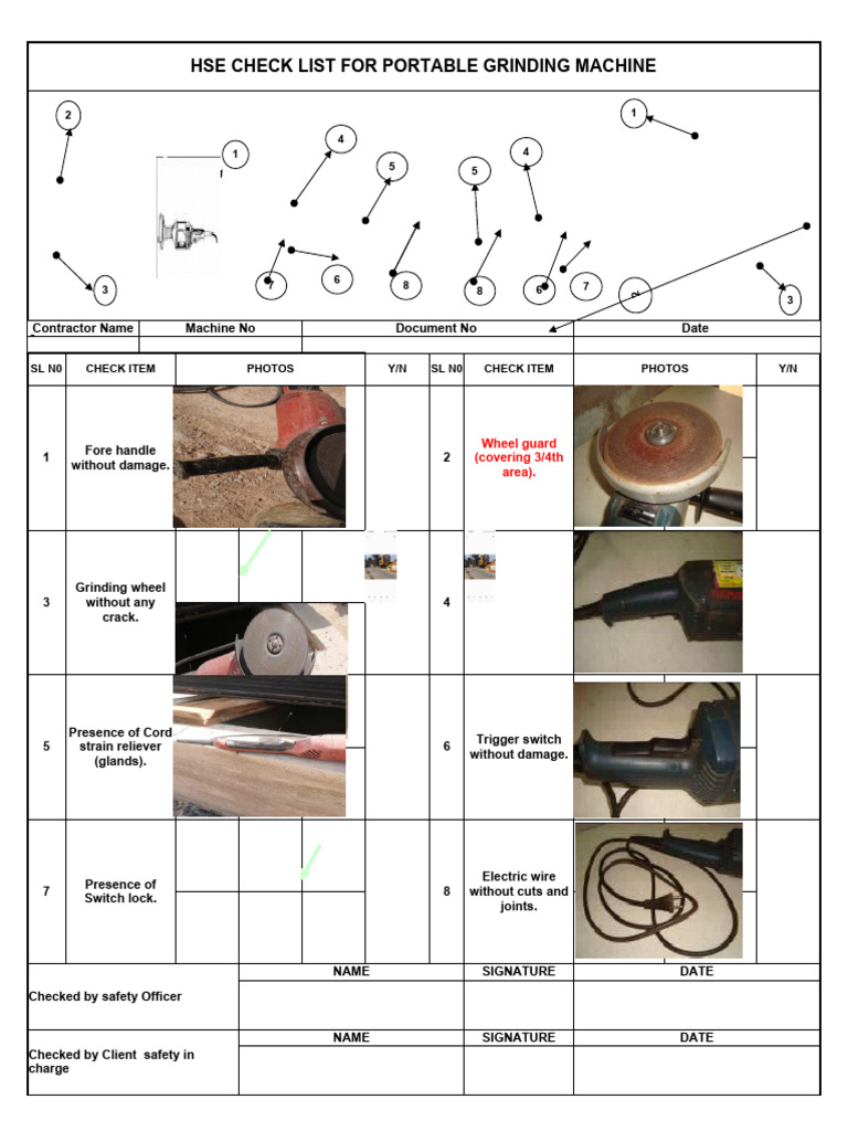 HSE Checklist for Portable Grinders | PDF