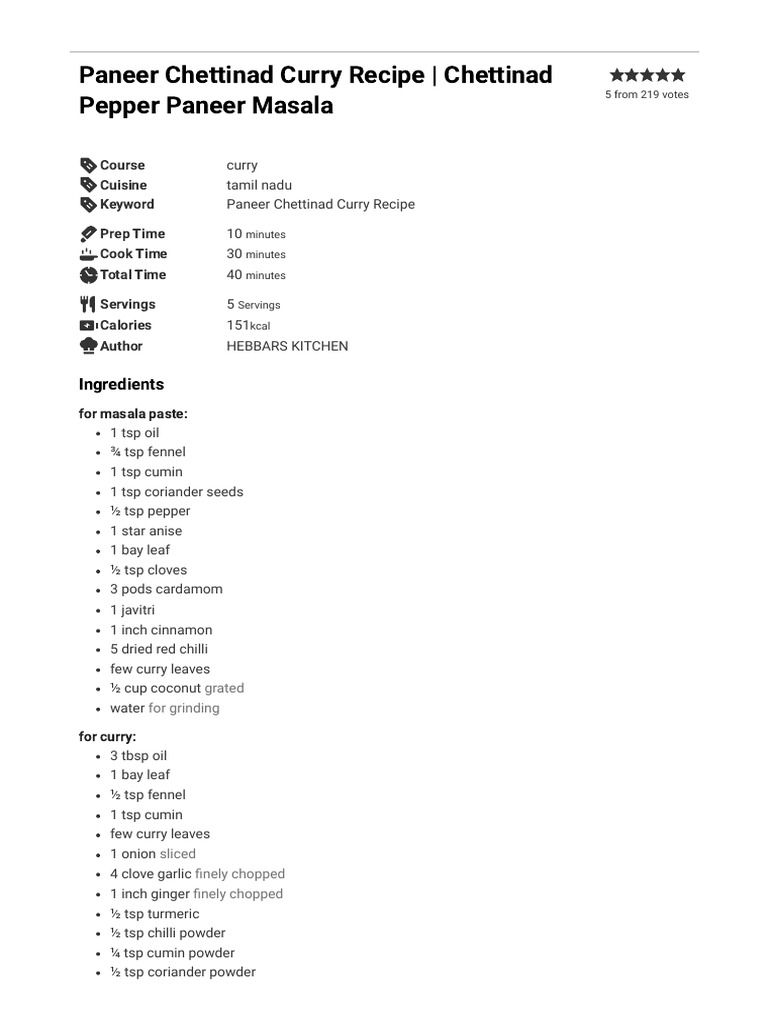 Paneer Chettinad Curry Recipe Chettinad Pepper Paneer Masala Hebbar