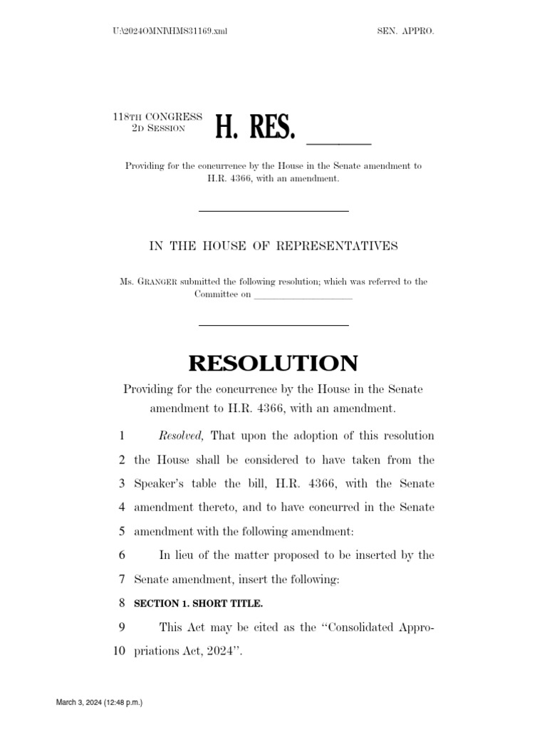 Consolidated Appropriations Act of 2024 Download Free PDF United States House Of