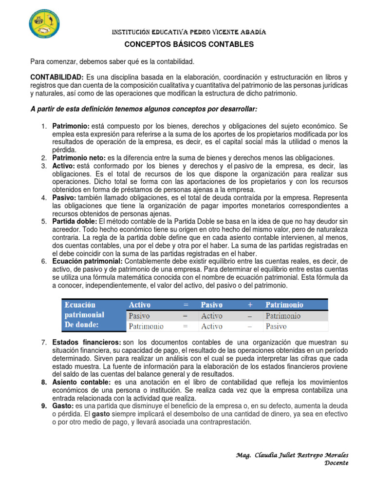 Conceptos Básicos Contables - PDF | PDF | Contabilidad | Hoja de balance