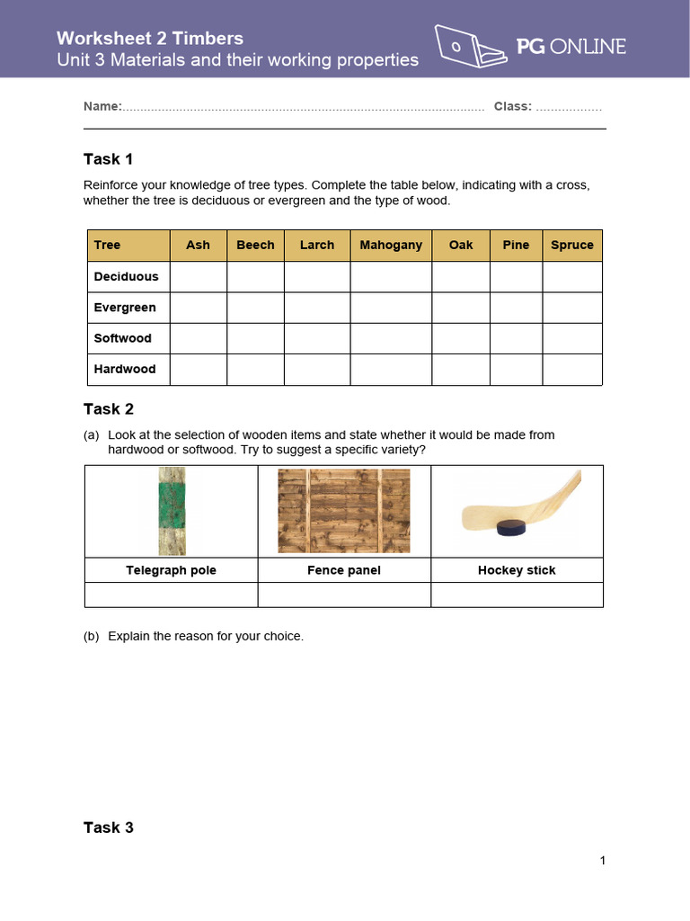 Unit 3 Timber Materials Worksheet | PDF
