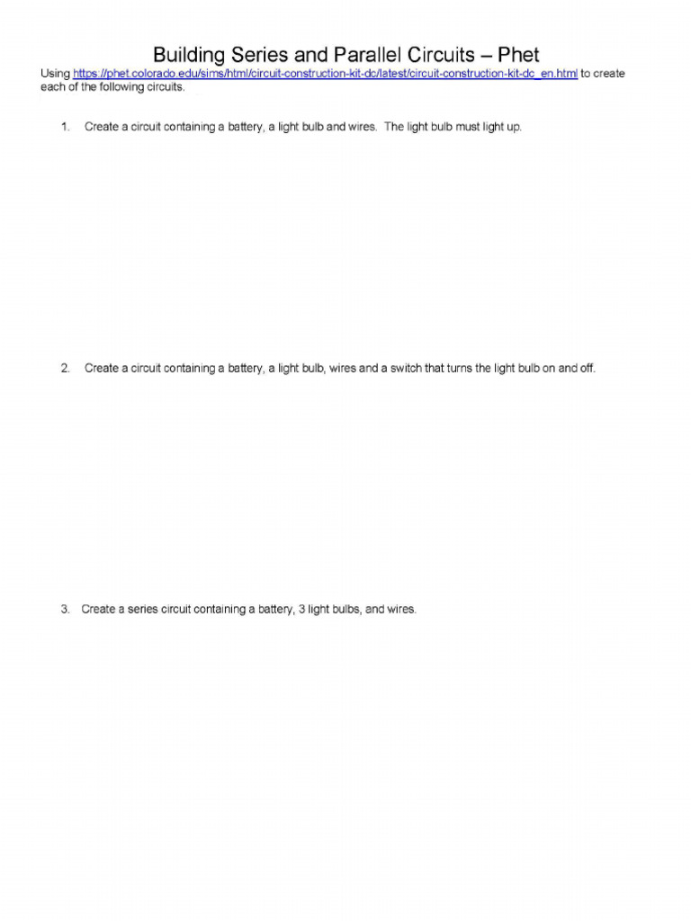 Phet - Building Series and Parallel Circuits | PDF