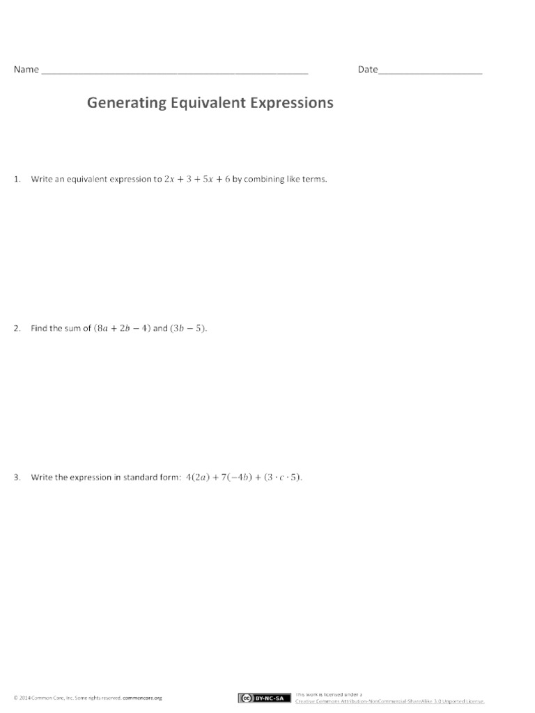 7.EE - .A.1 7th Grade Generate Equivalent Expressions Worksheets PDF ...