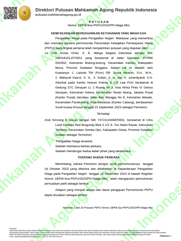 Putusan 18 PDT - Sus-Pkpu 2023 PN Niaga Mks 20240304232442 | PDF