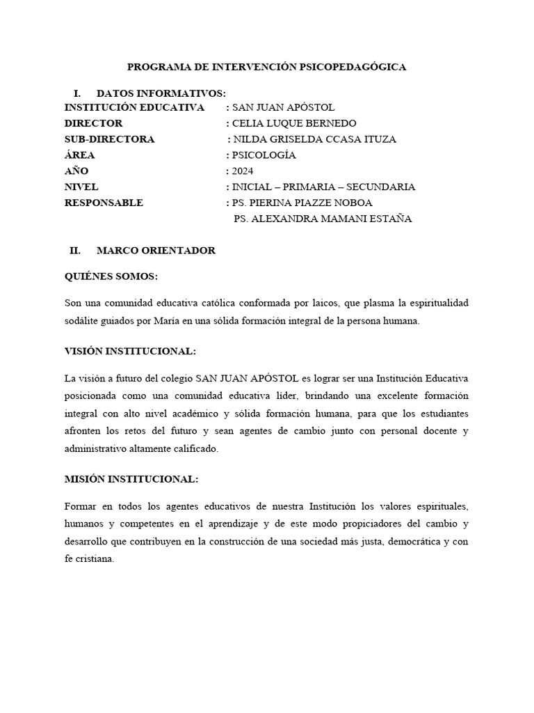 Programa de Intervención Psicopedagógica | PDF | Enseñando | Aprendizaje