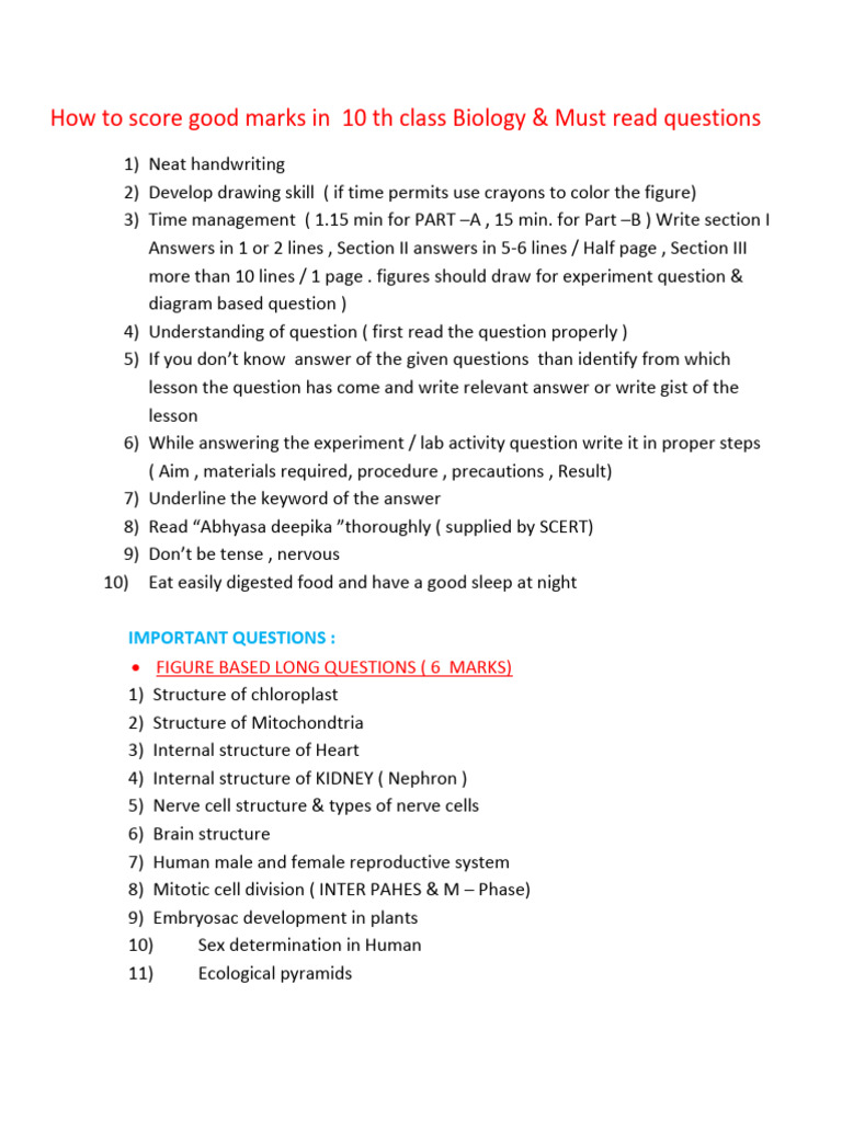 How To Score Good Marks in 10 TH Class Biology | PDF