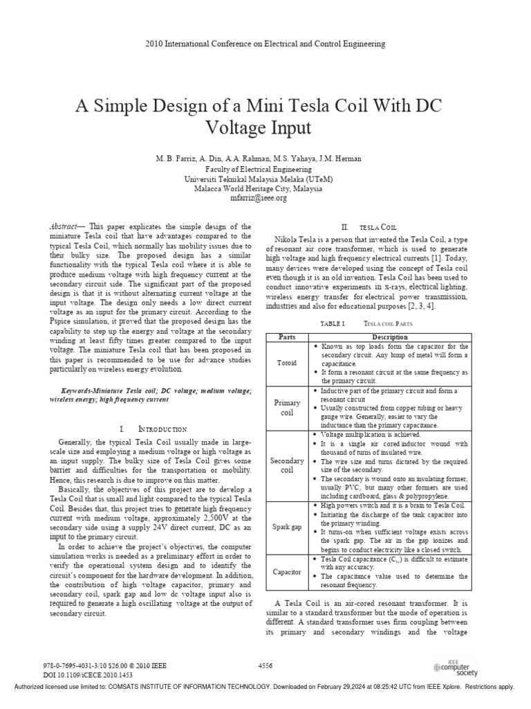 A simple design of a mini tesla coil with dc voltage input pdf