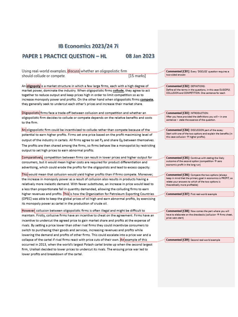 2024-01-08 IB Economics HL Paper 1 Practice Test With Answers | PDF