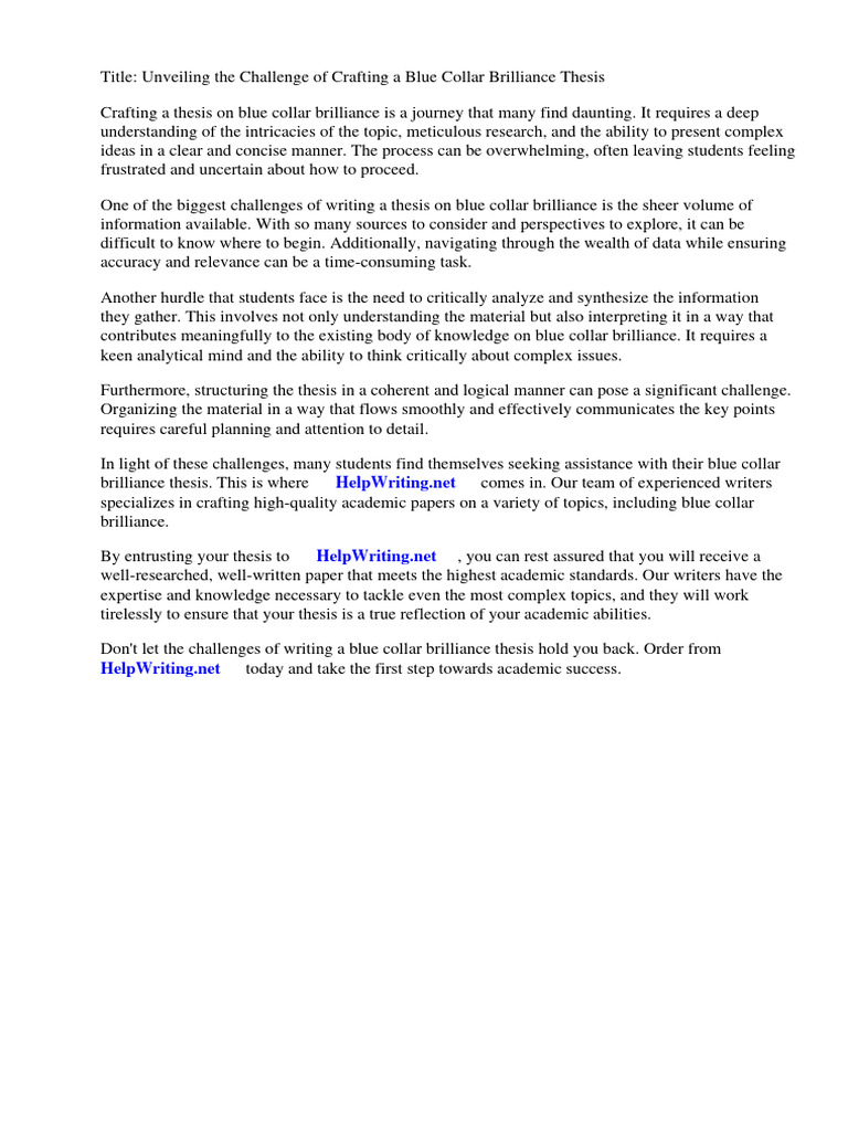 Blue Collar Brilliance Thesis PDF Intelligence Reason