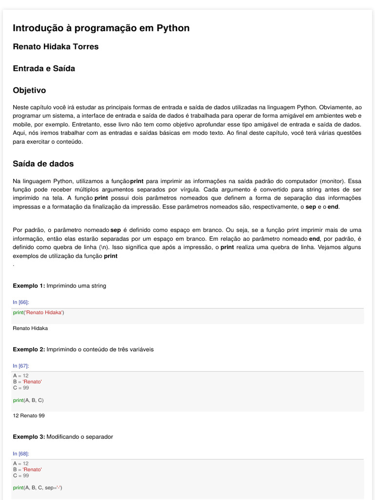 Entrada e Sa¡da | PDF | Python (linguagem de programação) | Arquivo de ...