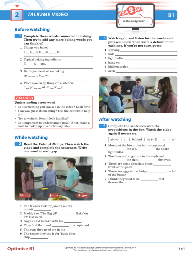 OPT B1 T2M Unit 2 Worksheet | PDF