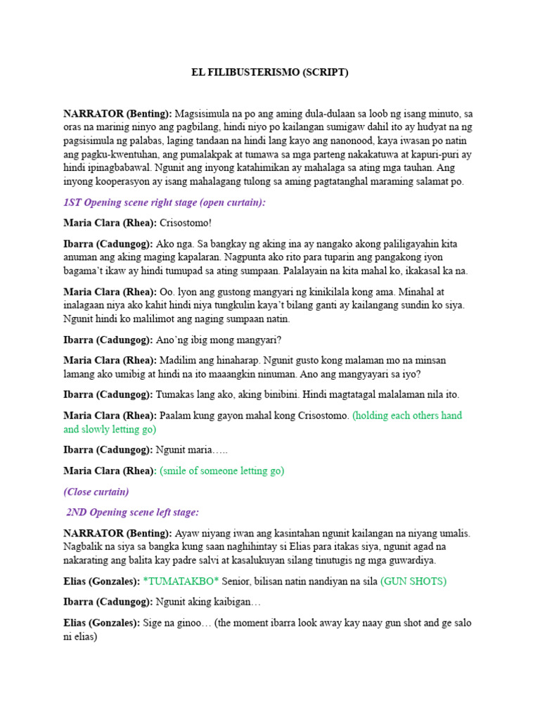 EL FILIBUSTIRISMO SCRIPT FOR ROLEPLAY Final | PDF
