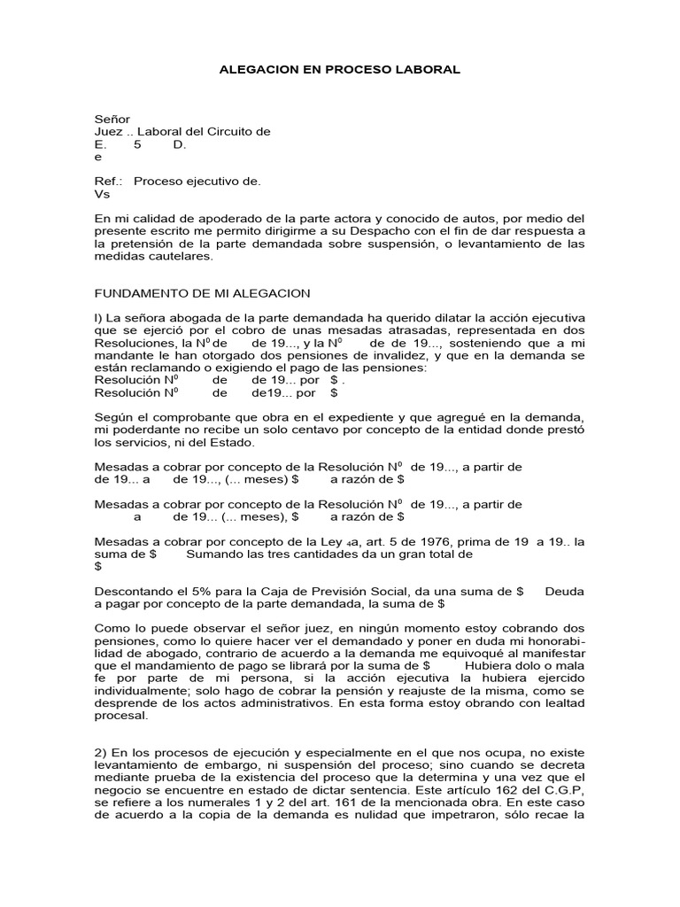 ALEGACION EN PROCESO LABORAL (Pensio Ün) Rev | PDF | Finanzas y dinero