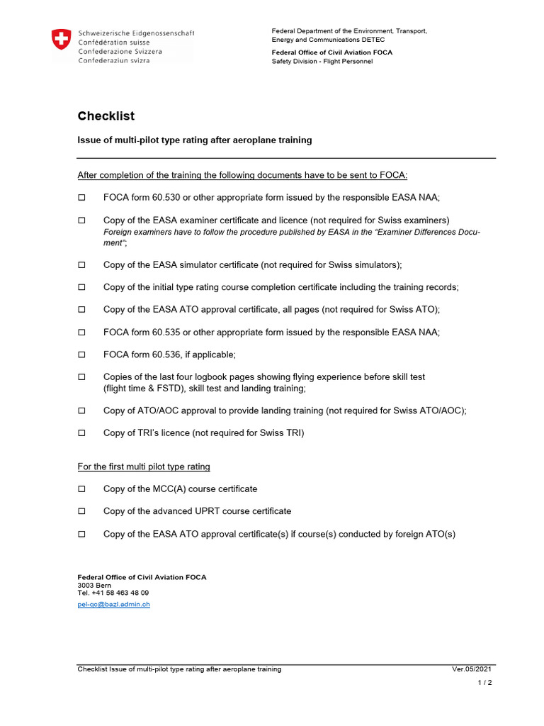 Multi-Pilot Type Rating Checklist | PDF