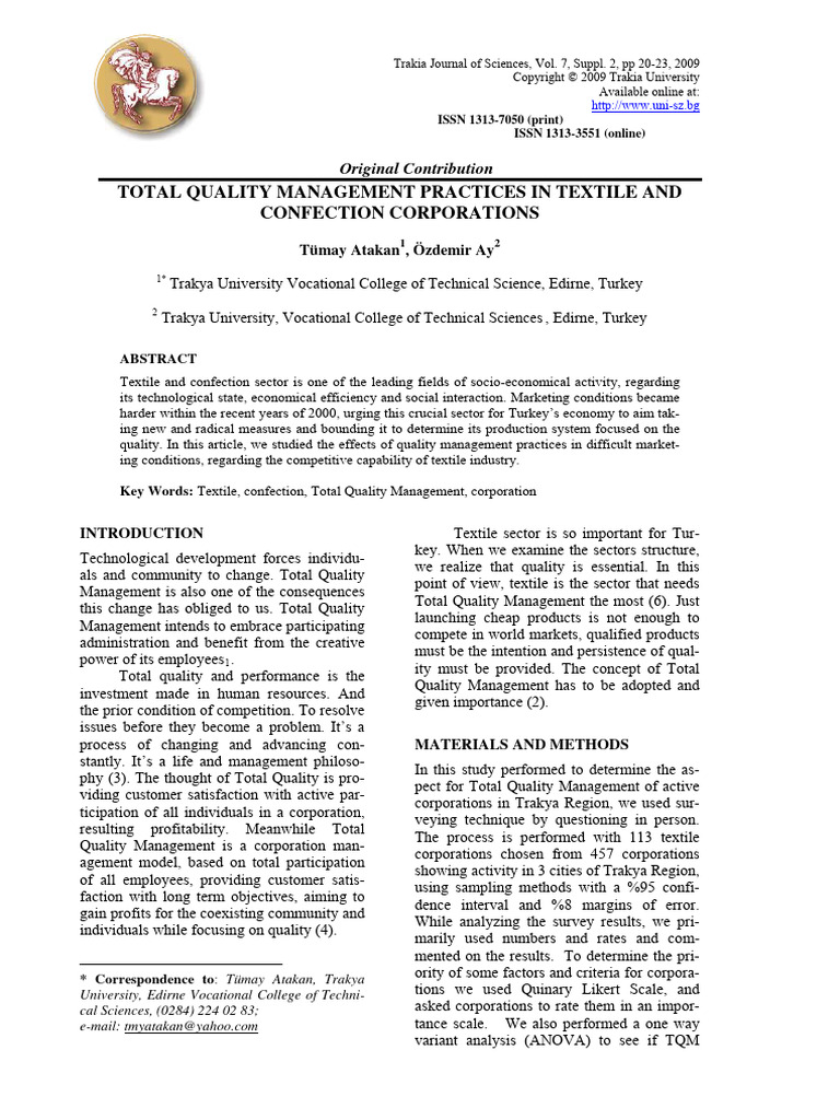 Total Quality Management Practices in Te | PDF