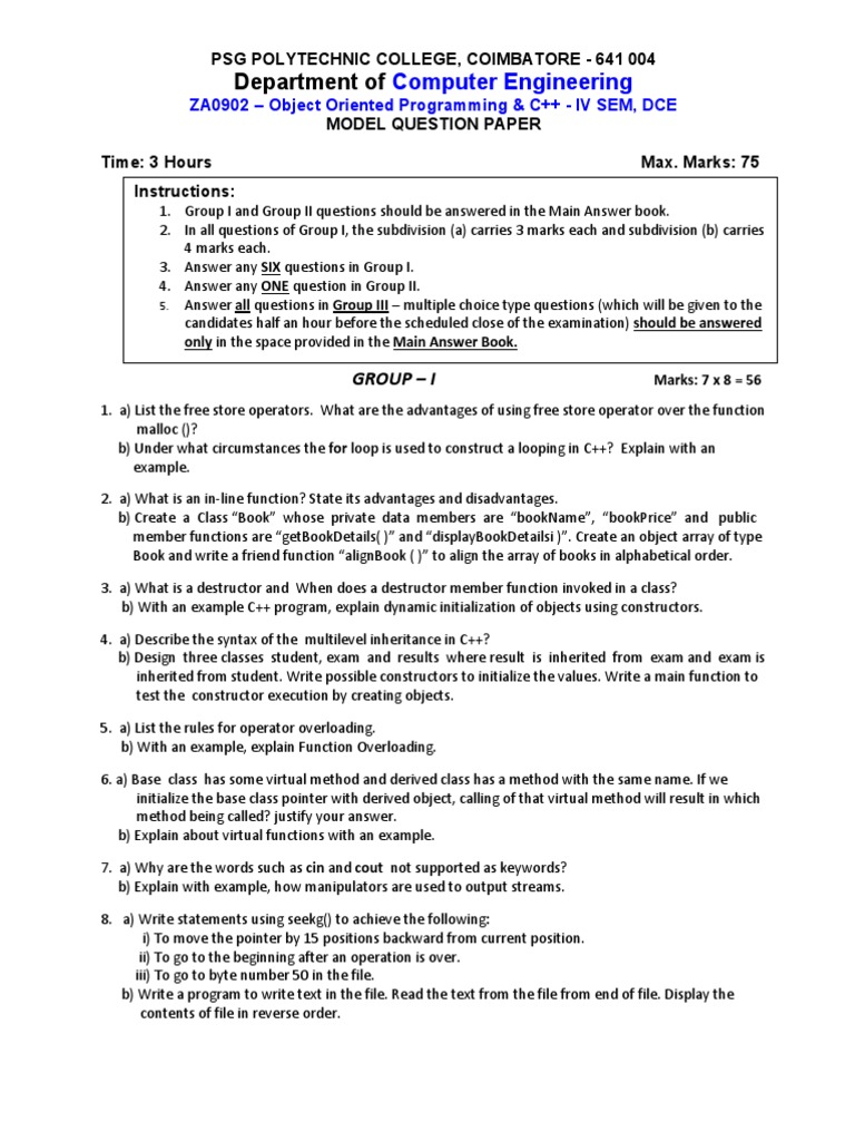 C++ Object Oriented Programming Exam Guide | PDF | Parameter (Computer ...