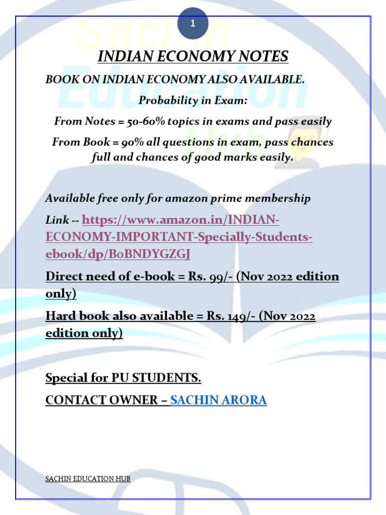 Indian Economy Study Notes for Students | PDF | Taxes | Balance Of Payments