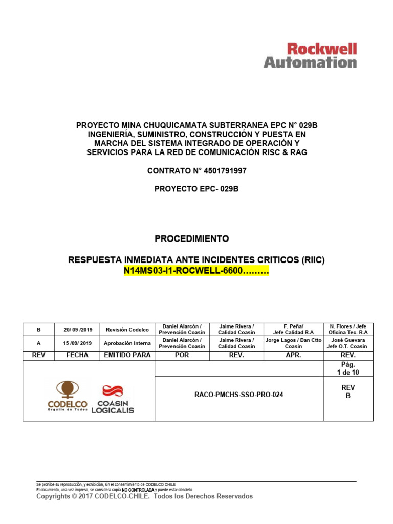 Proc. Respuesta Inmediata Ante Incid Criticos RIIC REV.B | PDF