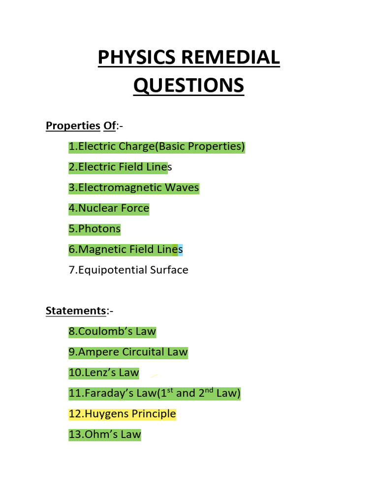 Physics Remedial Questions PDF Magnetic Field Quantity Physics Remedial Questions PDF Magnetic Field Quantity