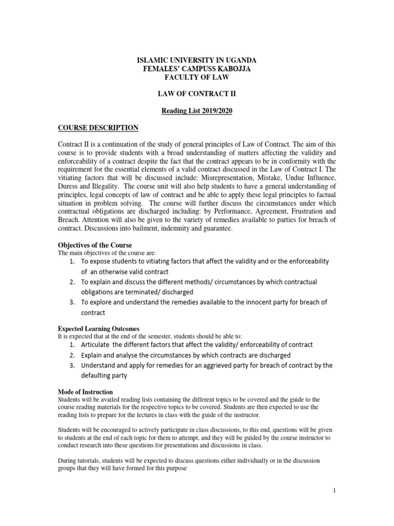 Law Of Contract Ii Fc 2020 Pdf Misrepresentation Contract Law