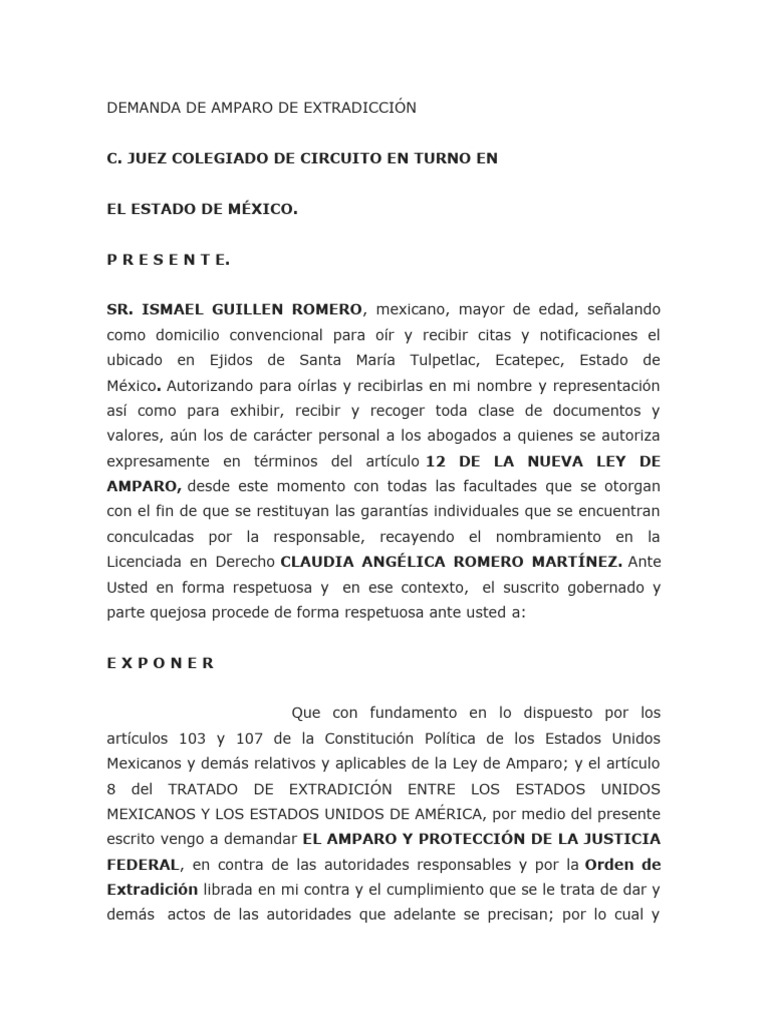 Demanda de Amparo Indirecto Contra Detención y Orden de Aprehensión ...