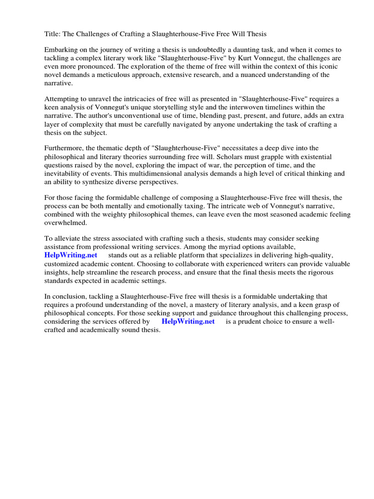 Slaughterhouse Five Free Will Thesis | PDF | Kurt Vonnegut