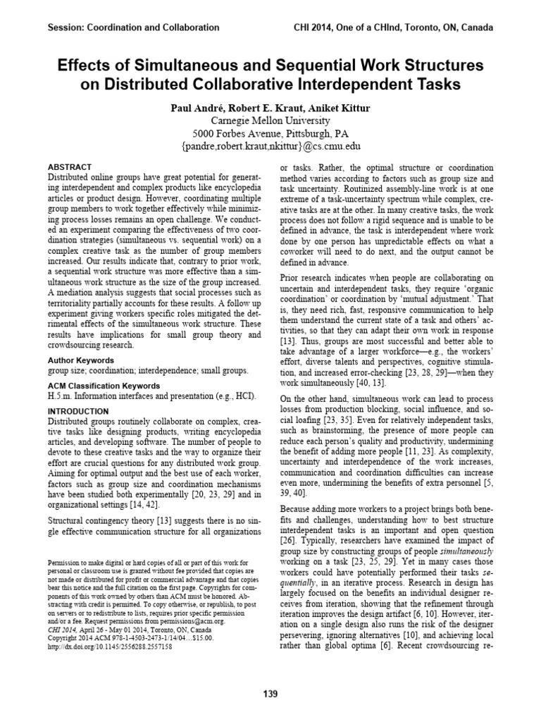 Effects of Simultaneous and Sequential Work Structures On Distributed ...
