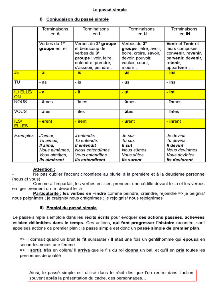 Conjugaison et emploi du passé simple | PDF | Arts du langage et ...