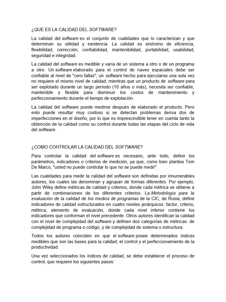 Calidad del Software: Guía Esencial | PDF | Software | Ingeniería de ...