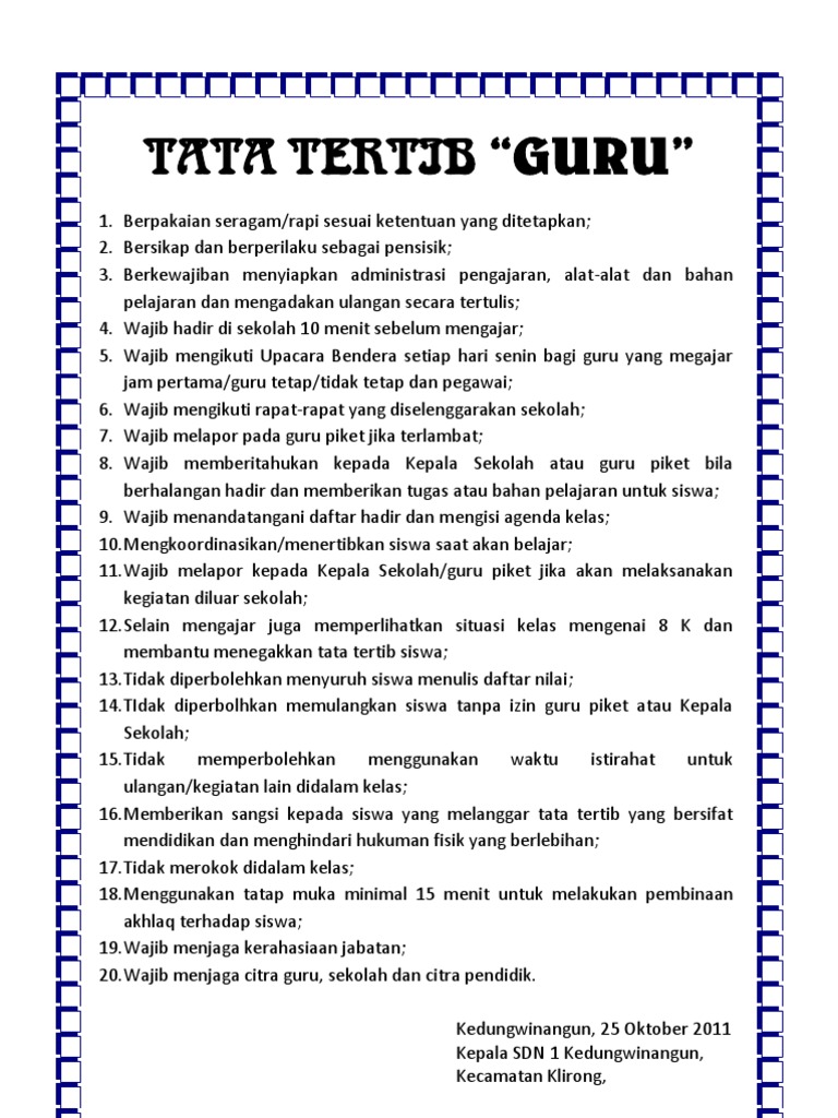 Contoh Tata Tertib Guru