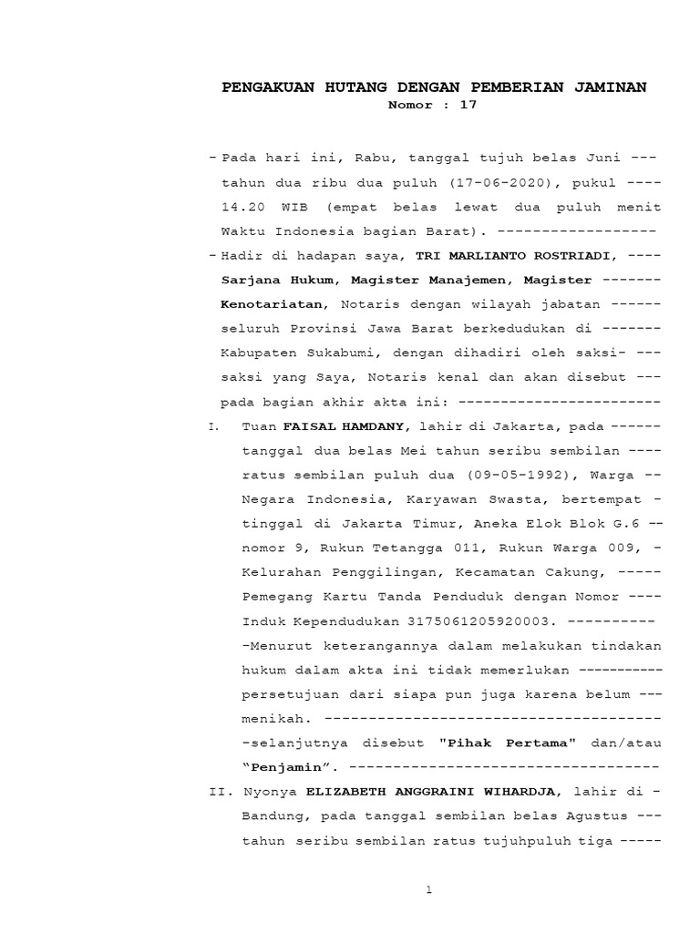 Minuta Akta Pengakuan Hutang Dengan Jaminan Pdf