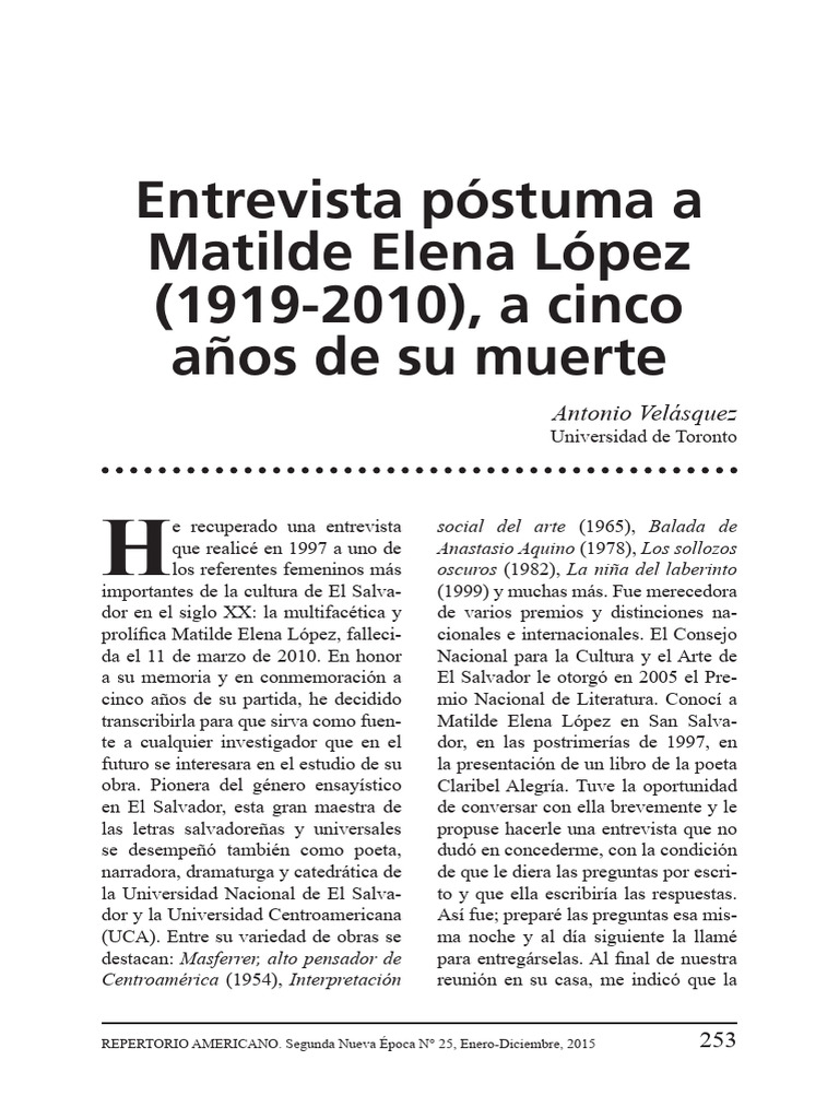 Entrevista A Matilde Elena Lopez | PDF