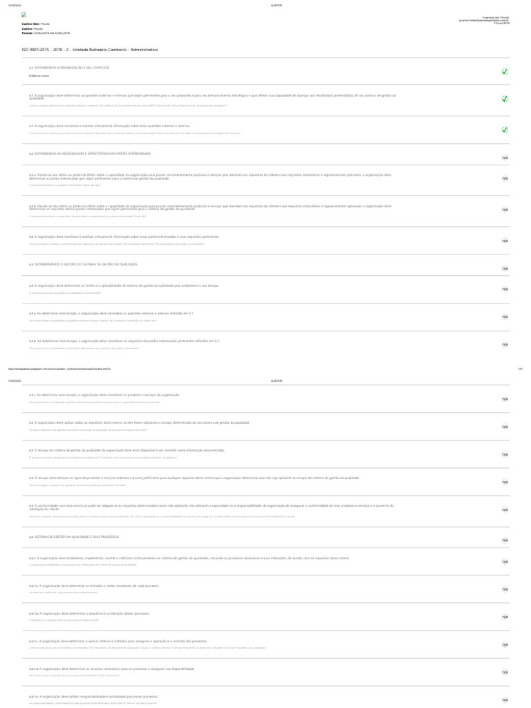 Check List - IsO 9001 2015 | PDF